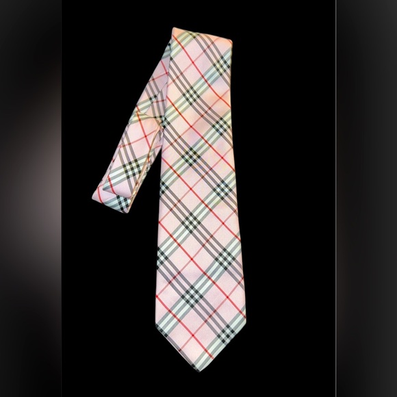 2024 New Classic Cut Burberry Check Silk Tie - Colour: Soft Pink/Black/White/Red - Picture 2 of 4